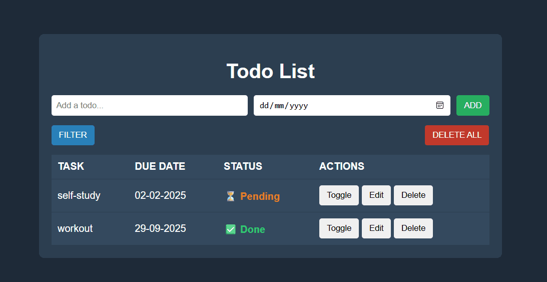 Screenshot of To-Do List Web App project